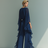 Conjunto de Chifón Azul Marino con Volantes