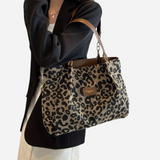 Edith Bolso de compras de lona con estampado de leopardo